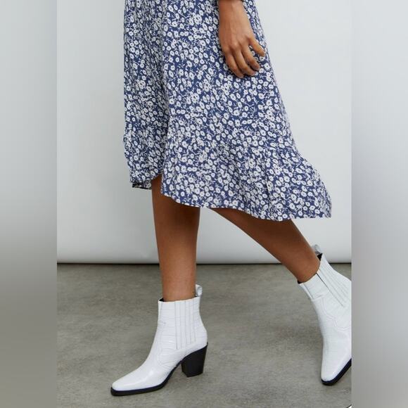 Rails Jade Navy Camellia Floral Feminine V-Neck Tie Waist High-Low Midi Dress XL - Picture 15 of 16